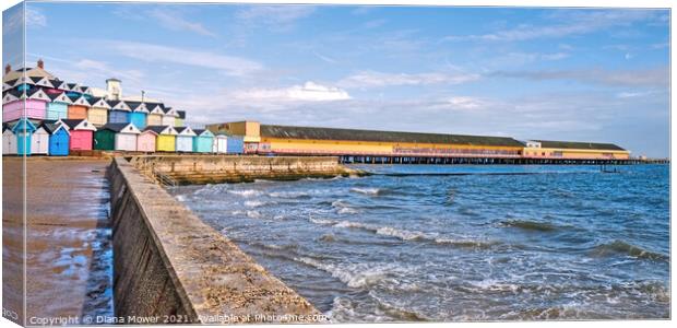 Walton Pier prom and Beach Huts Canvas Print by Diana Mower