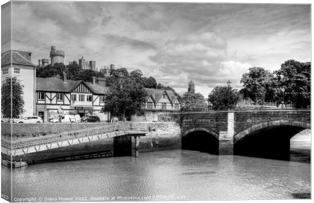  Arundel,bridge and castle monochrome Canvas Print by Diana Mower