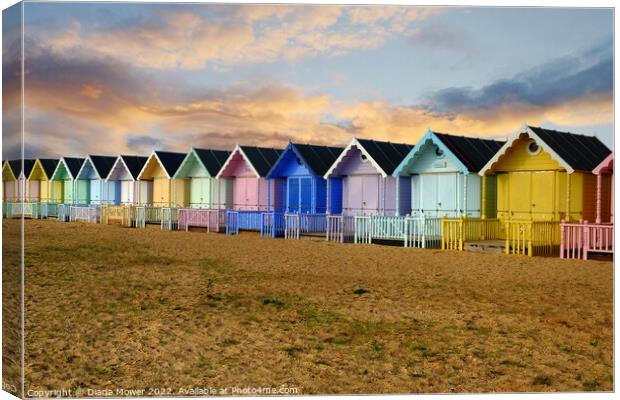 West Mersea Beach Huts Sunset  Canvas Print by Diana Mower