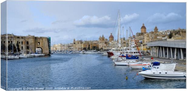 The Grand Harbour Valletta Malta Panoramic Canvas Print by Diana Mower