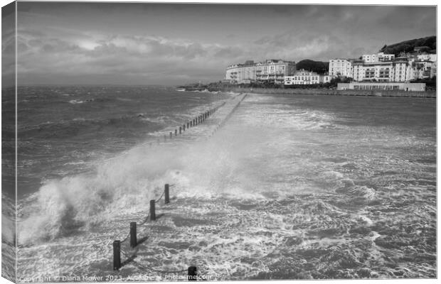 Weston Super Mare Rough Seas monochrome  Canvas Print by Diana Mower