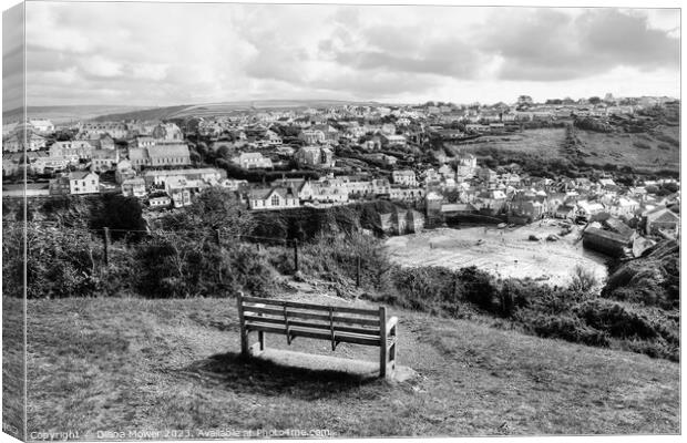 Port Isaac view Cornwall Monochrome Canvas Print by Diana Mower
