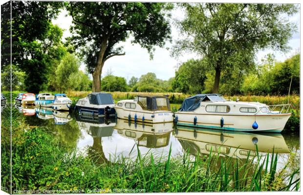 Canal Boats On the Chelmer Hoe Mill Canvas Print by Diana Mower