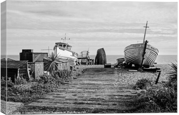 Deal Beach Fishing Boats Monochrome Canvas Print by Diana Mower