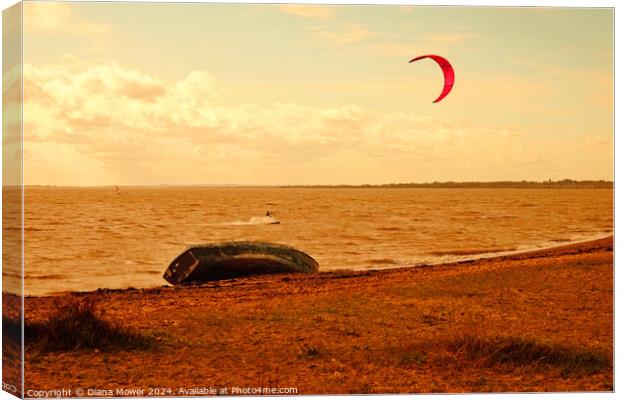 Kite Surfing Mersea island Canvas Print by Diana Mower