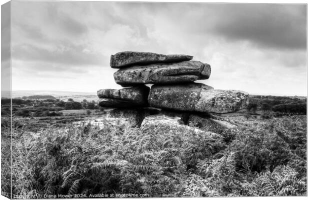 Carbilly Tor Cheesewring Monochrome Canvas Print by Diana Mower