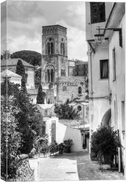 Ravello side Street Italy Monochrome  Canvas Print by Diana Mower