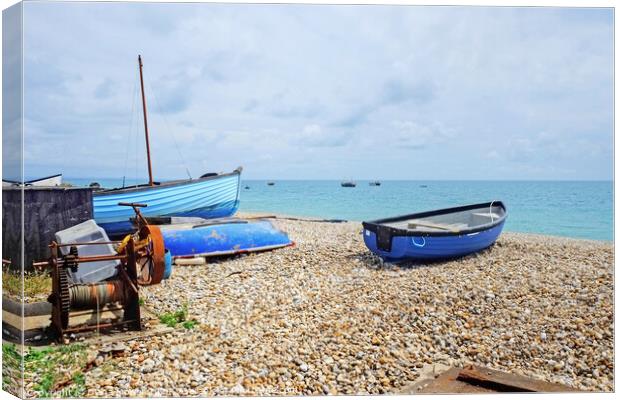 Selsey Bill Beach and Boats Canvas Print by Diana Mower