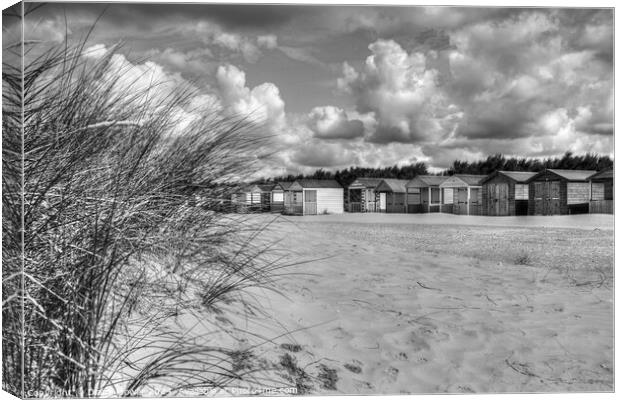 West Wittering beach huts and Dunes Mono Canvas Print by Diana Mower