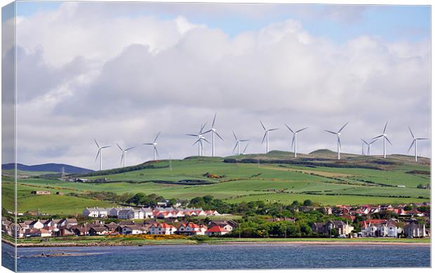 Ardrossan town and windfarm Scotland Canvas Print by Diana Mower