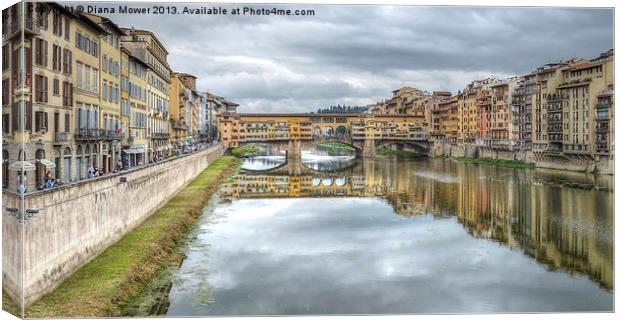 River Arno and Ponte Vecchio  Florence Tuscany Canvas Print by Diana Mower