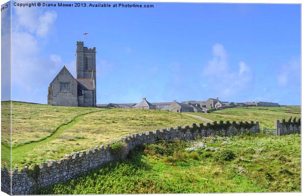 St Helena’s Church Lundy  Island  Canvas Print by Diana Mower