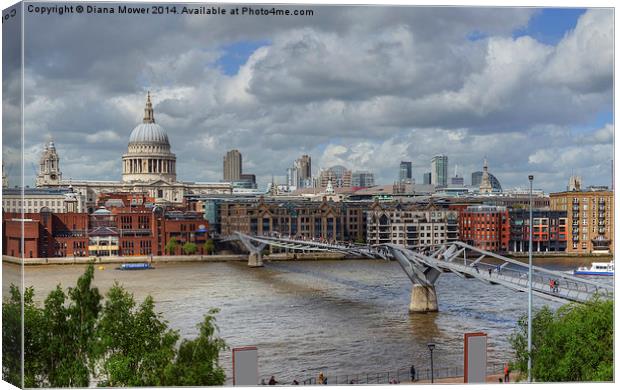 St Pauls and Millennium Bridge Thames London Canvas Print by Diana Mower