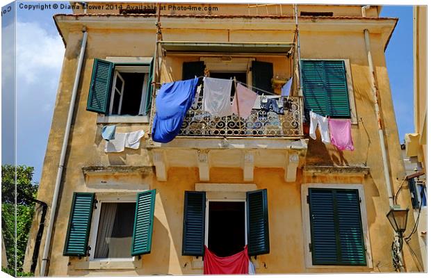  Washday Corfu Town Canvas Print by Diana Mower