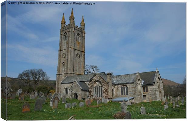  Widecombe in the Moor Church Canvas Print by Diana Mower