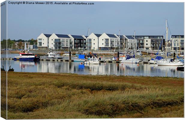  Brightlingsea Marina from St Osyth Canvas Print by Diana Mower