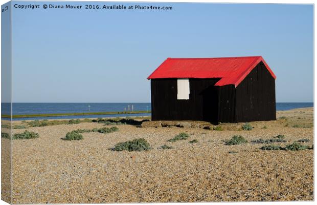Red Roofed Hut, Rye Harbour Canvas Print by Diana Mower