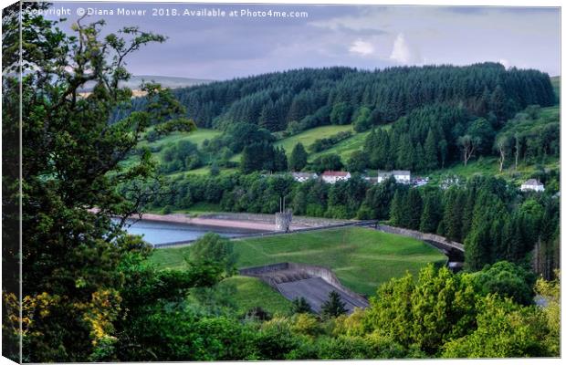 Llwyn-on Reservoir from the Taff Trail  Canvas Print by Diana Mower