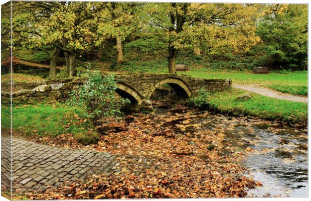 Wycoller Packhorse bridge over the Beck Canvas Print by Diana Mower