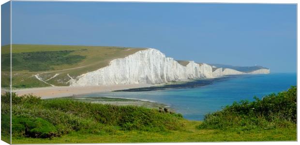 The Seven Sisters From Cuckmere Valley. Canvas Print by Diana Mower
