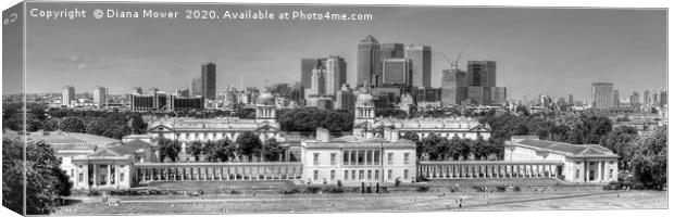 Greenwich London Monochrome Panoramic Canvas Print by Diana Mower
