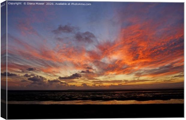 Sunset Sand Bay Weston Super mare Somerset Canvas Print by Diana Mower