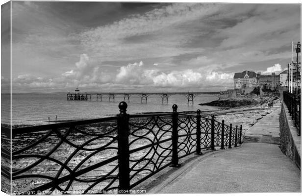 Clevedon Beach pier and Promenade Somerset Canvas Print by Diana Mower