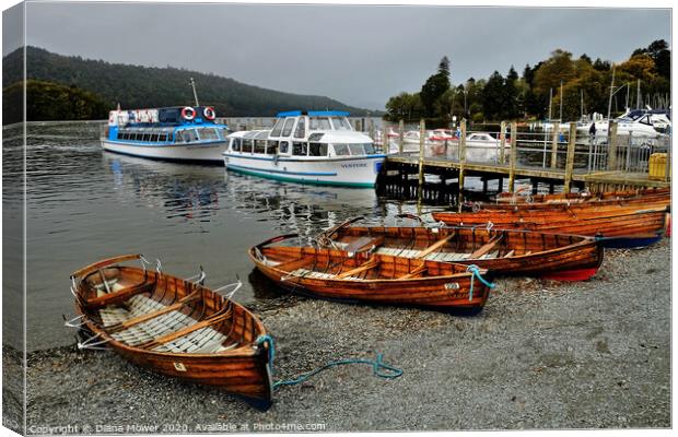 Boats at Bowness on Windermere Cumbria  Canvas Print by Diana Mower