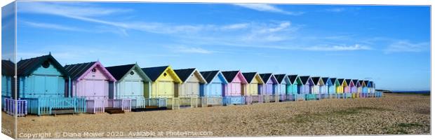 Mersea Beach Huts Essex Panoramic Canvas Print by Diana Mower