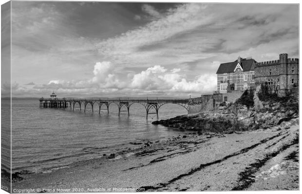 Clevedon Pier Somerset monochrome Canvas Print by Diana Mower