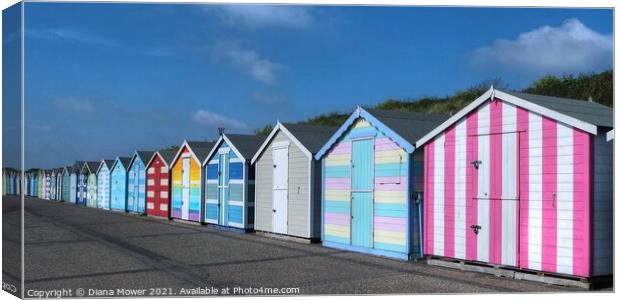 Pakefield Colourful Beach Huts Canvas Print by Diana Mower