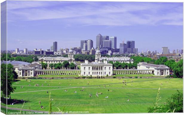 Greenwich and London clty Skyline Canvas Print by Diana Mower