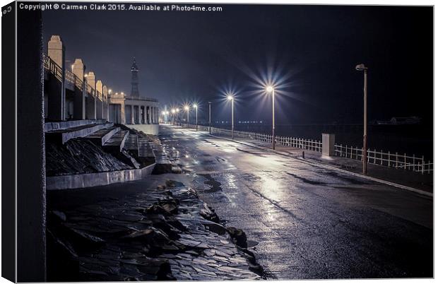 Rainy Winter's evening on Blackpool Promenade Canvas Print by Carmen Clark