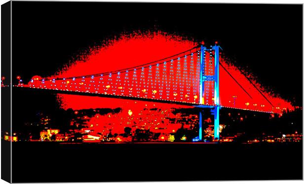 Bogazici Kpr Bridge red after dark Canvas Print by Arfabita  