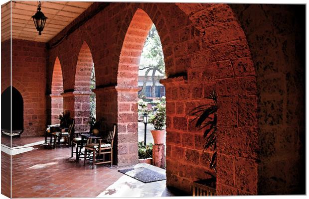 Pointed red brick arches to gardens Canvas Print by Arfabita  