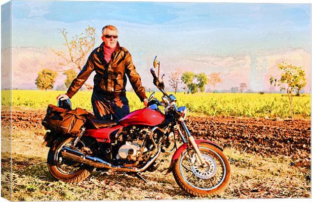 Glowing european with Indian motor cycle Canvas Print by Arfabita  