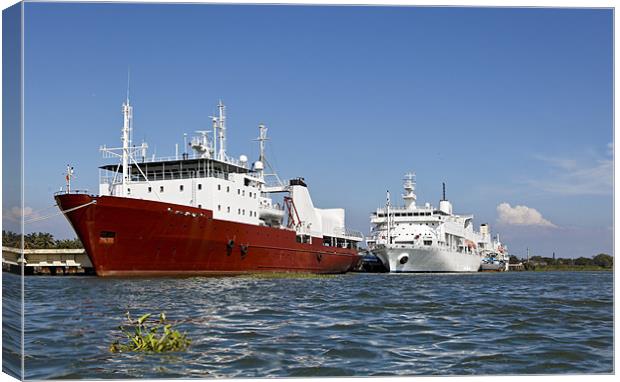 Ocean Liners anchored at Kochin Canvas Print by Arfabita  