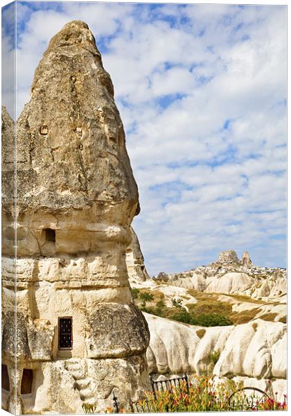 Fairy chimney house garden Uchisar backdrop Canvas Print by Arfabita  