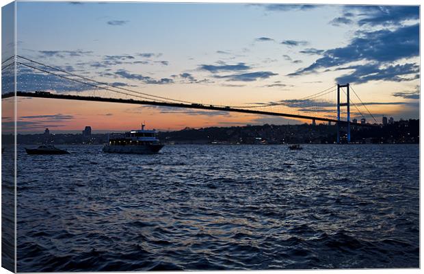 Sundown over Bosphorus and Bogazici Istanbul Canvas Print by Arfabita  