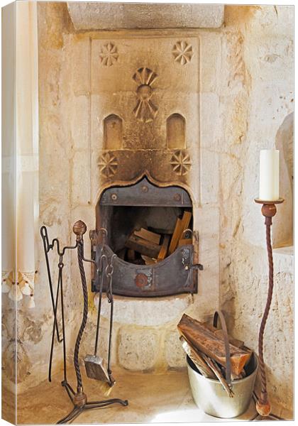 Olde Worlde fireplace in a Cave Canvas Print by Arfabita  