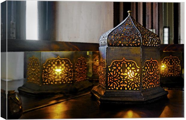 Oriental light table lamp corner table Canvas Print by Arfabita  