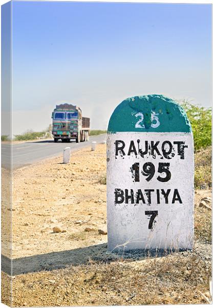195 kilimeters to Rajkot Milestone Canvas Print by Arfabita  