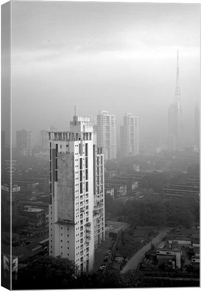 Elevated view of smog filled Bombay Skyline Canvas Print by Arfabita  