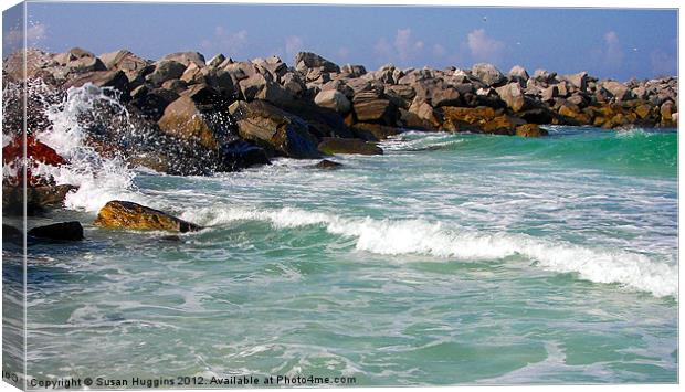 Waves Crashing into Jetty Rocks Canvas Print by Susan Medeiros