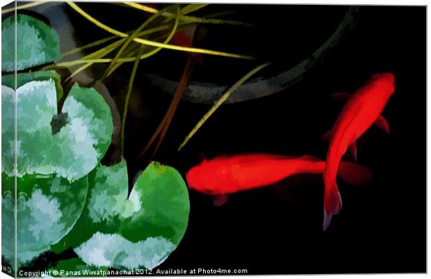 Koi in Water Color Canvas Print by Panas Wiwatpanachat