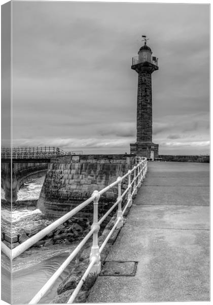 Whitby Pier Lighthouse Canvas Print by Jonathan Swetnam