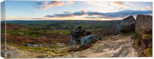 Derwent Valley and Curbar Edge at Sunset Panorama Canvas Print by Jonathan Swetnam
