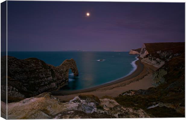 Durdle Door Moonrise 2 Canvas Print by Ashley Chaplin