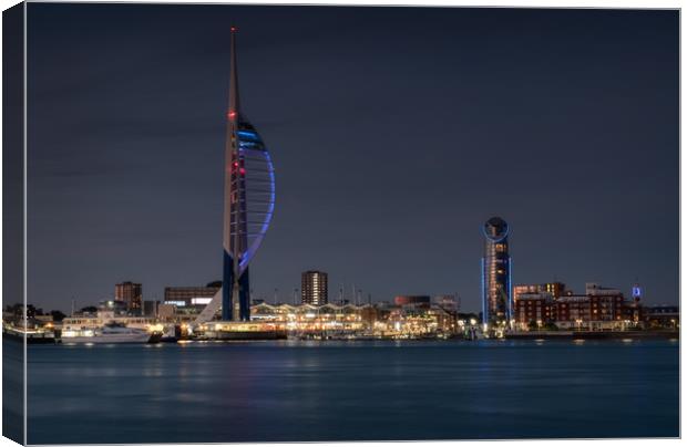 Spinnaker Tower and Lipstick Tower at dusk Canvas Print by Ashley Chaplin