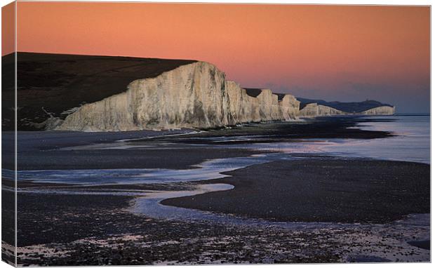 Seven Sisters at sunset, Sussex, England Canvas Print by Ashley Chaplin